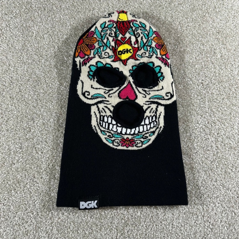 DGK Muertos Sugar Skull Balaclava Ski Mask Black Knit‎ Face Mask Streetwear